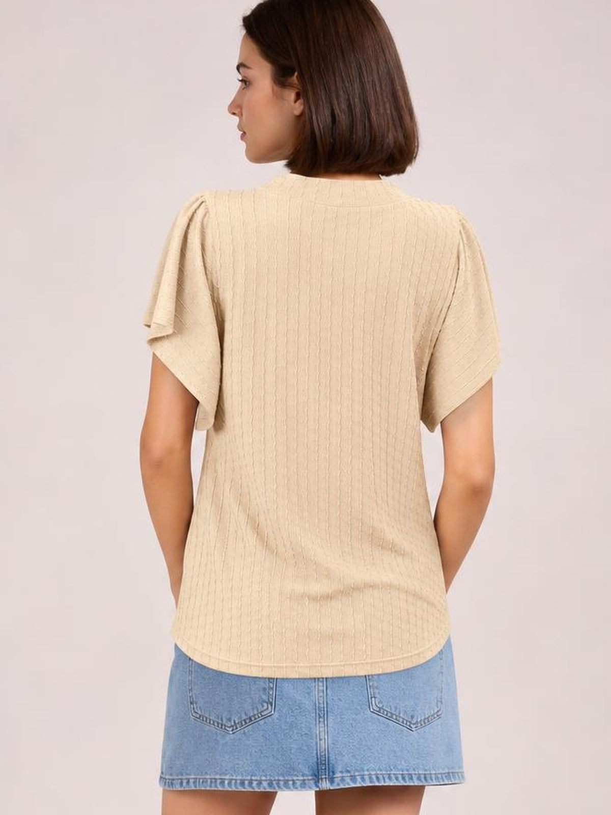 Round Neck Flutter Sleeve T-Shirt · Back View