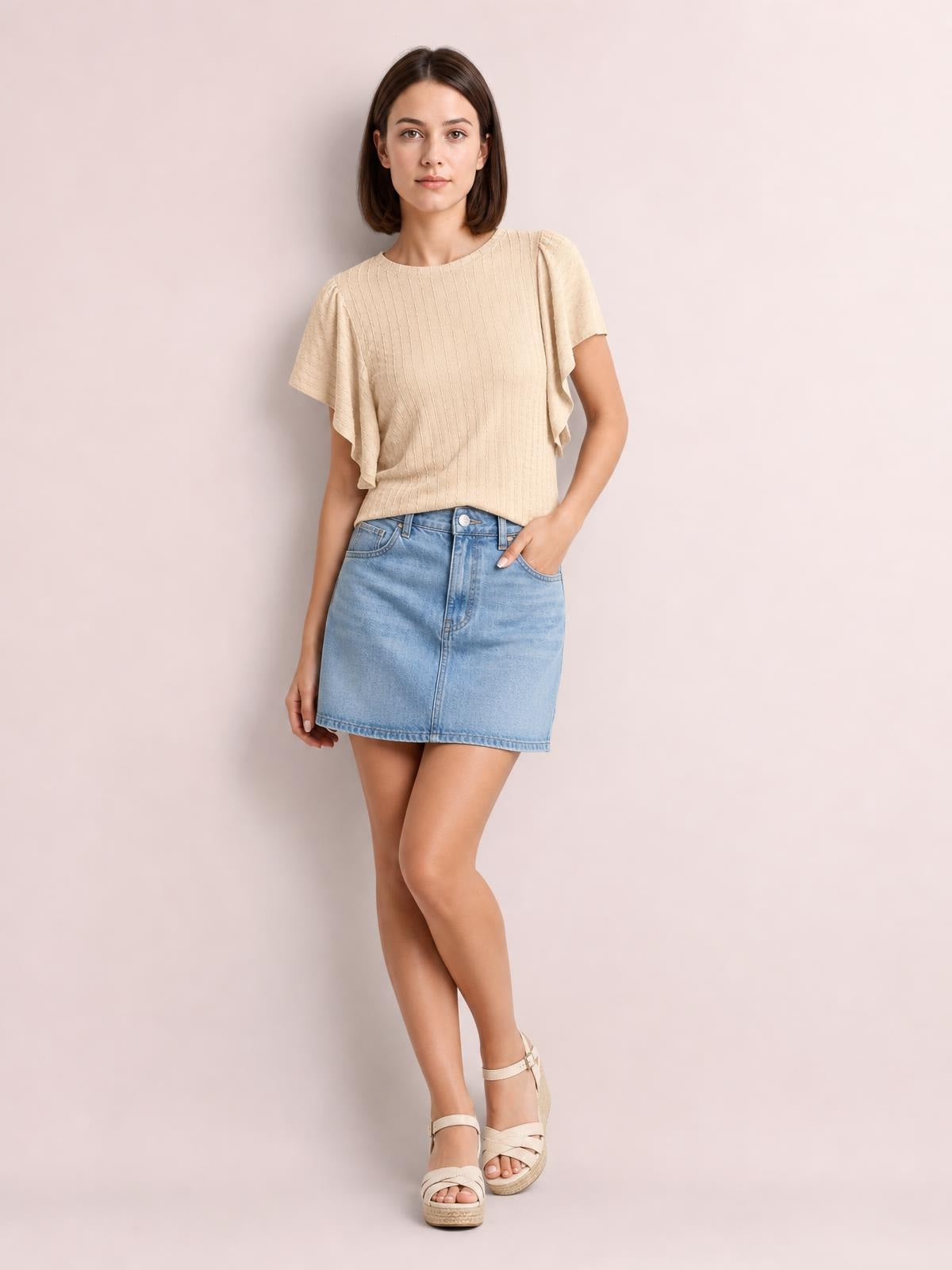 Round Neck Flutter Sleeve T-Shirt · Studio Prop Pose