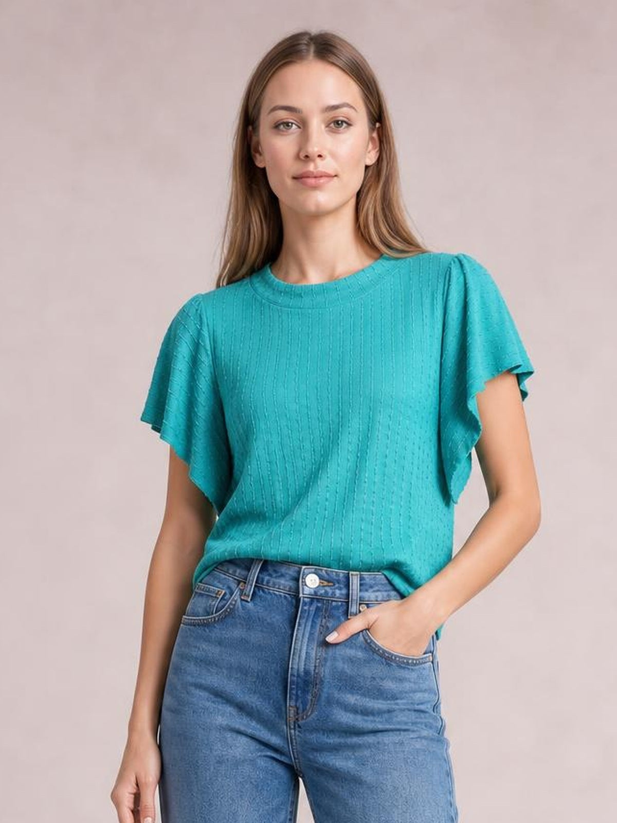 Round Neck Flutter Sleeve T-Shirt · Hero Full Body
