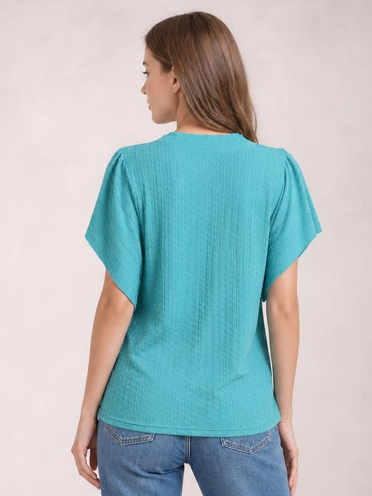 Round Neck Flutter Sleeve T-Shirt · Back View