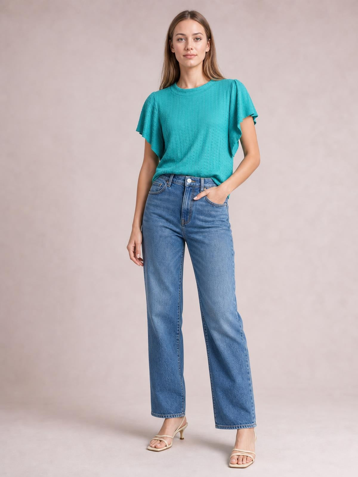 Round Neck Flutter Sleeve T-Shirt · Hero Full Body