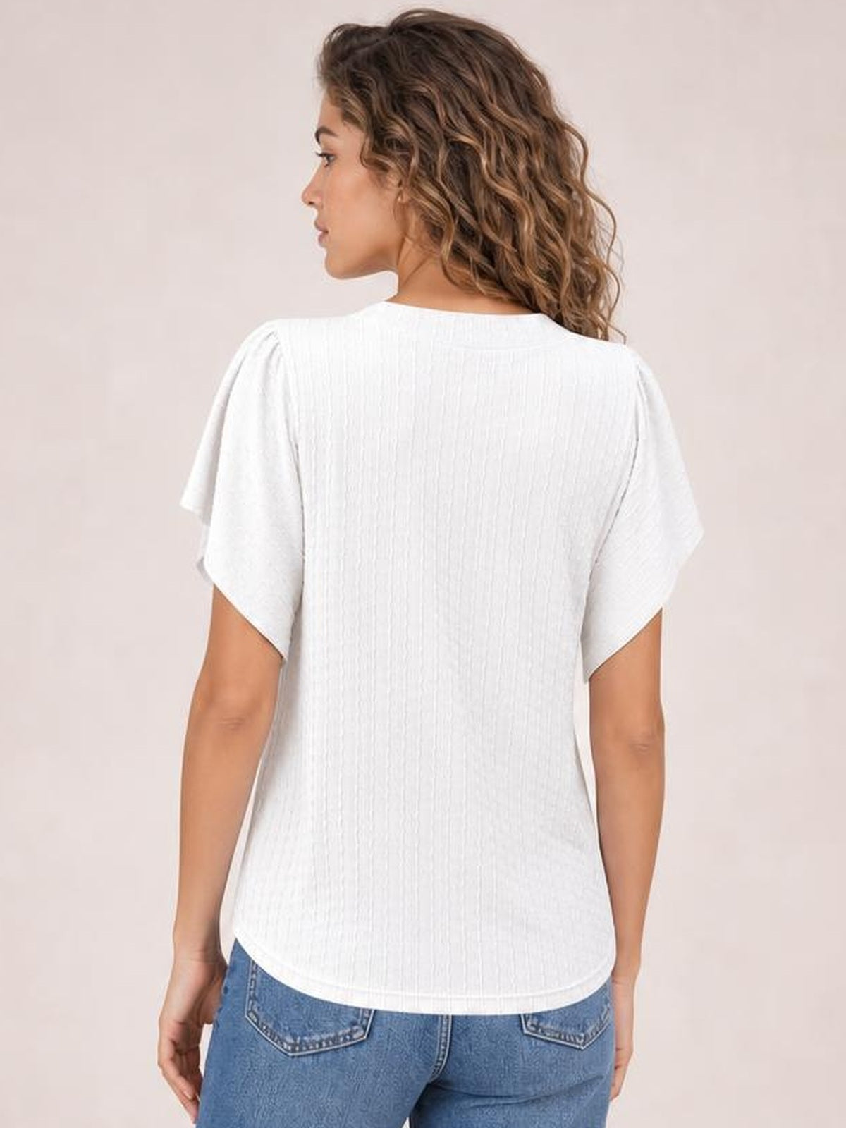 Round Neck Flutter Sleeve T-Shirt · Back View