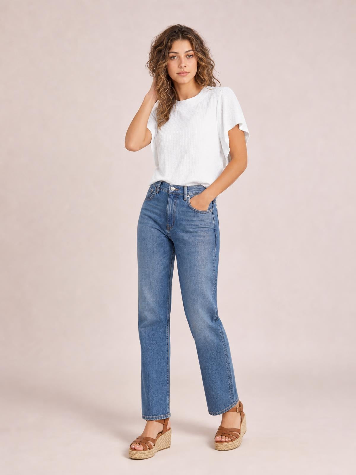 Round Neck Flutter Sleeve T-Shirt · Medium / Three-Quarter