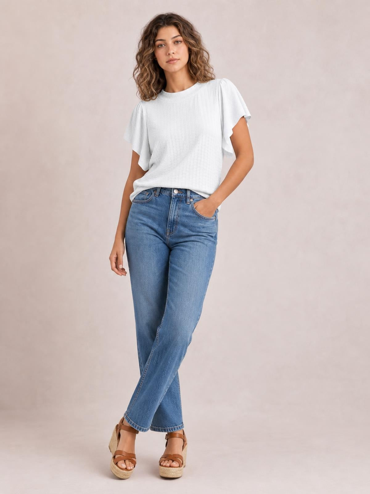 Round Neck Flutter Sleeve T-Shirt · Studio Prop Pose