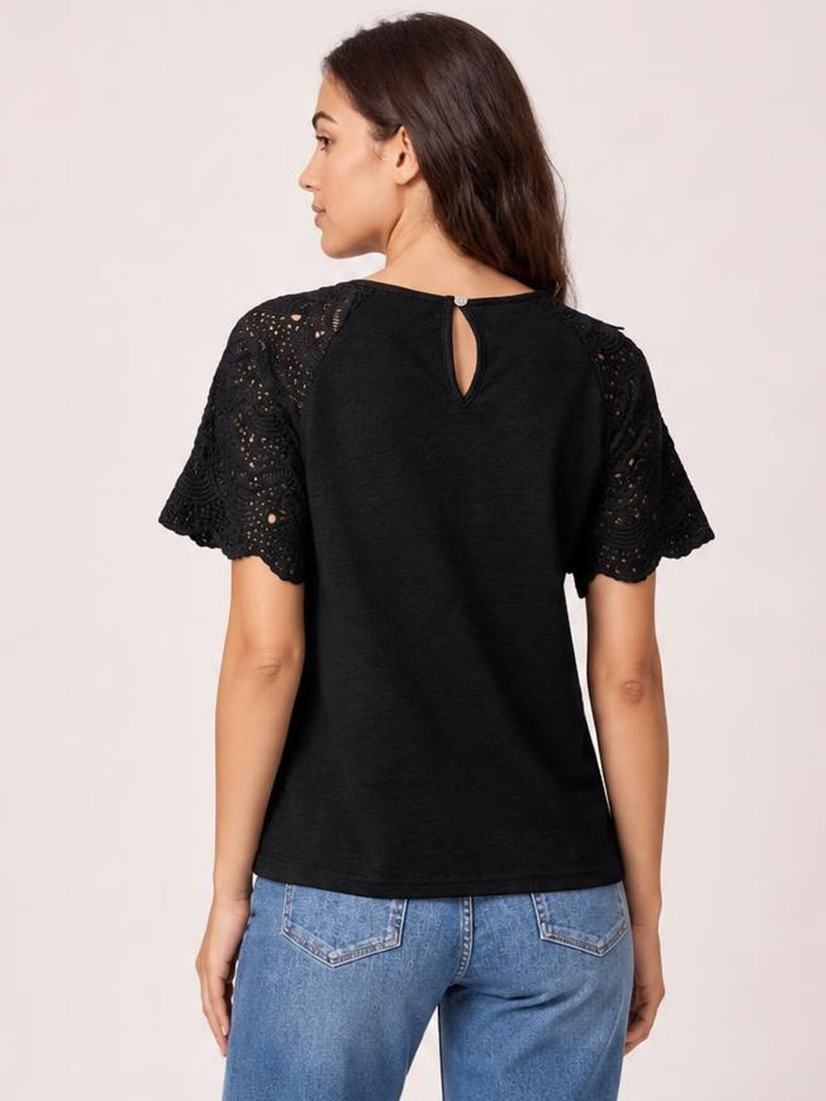Round Neck Short Sleeve Crochet Top · Back View