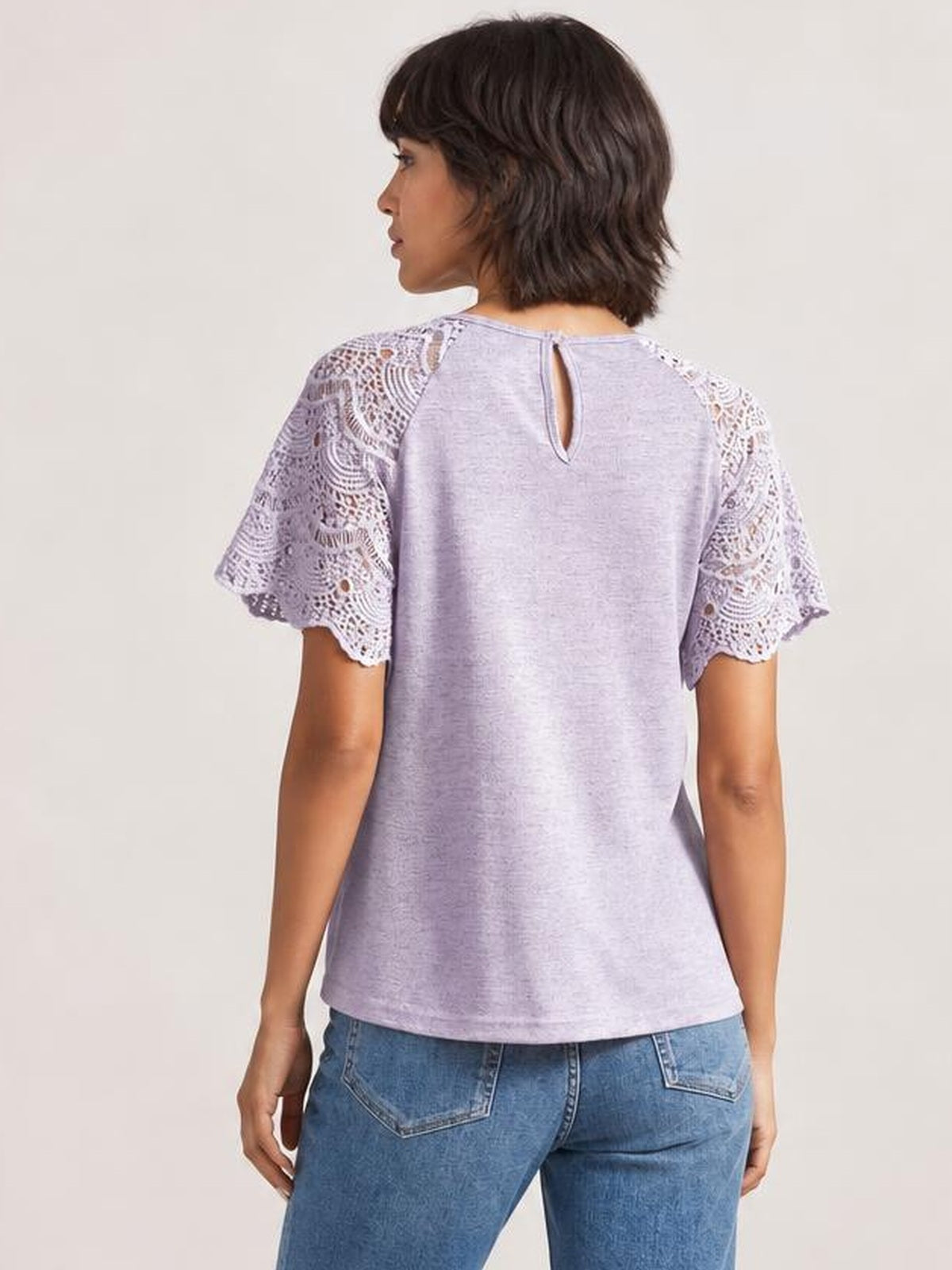 Round Neck Short Sleeve Crochet Top · Back View