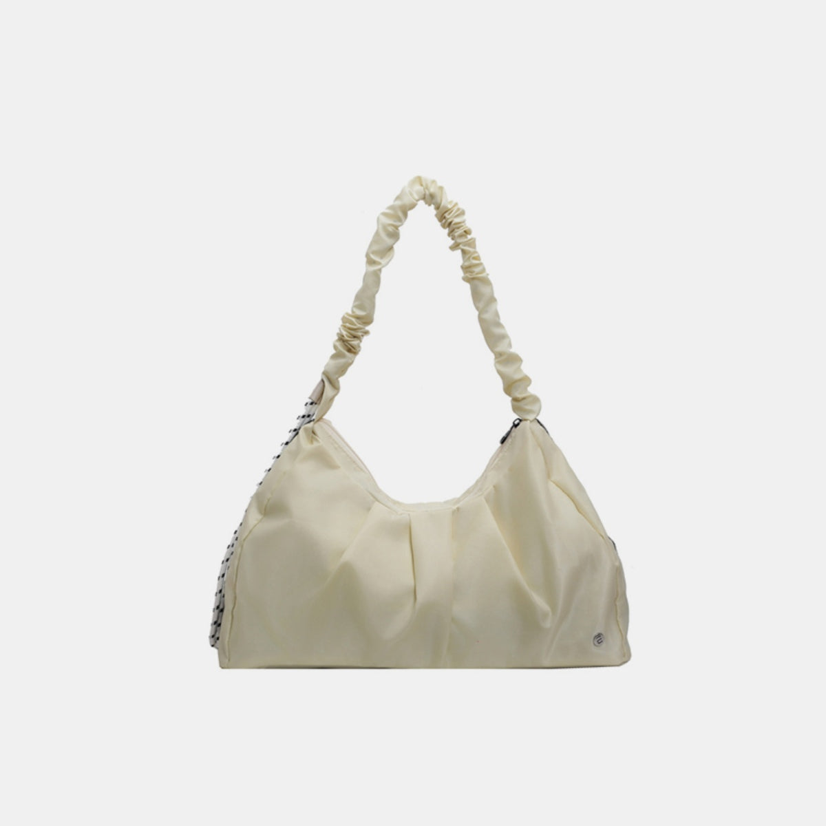 Cream Ruched Large Tote Bag with a wide, softly structured canvas silhouette, gathered body, and ruched shoulder handle.