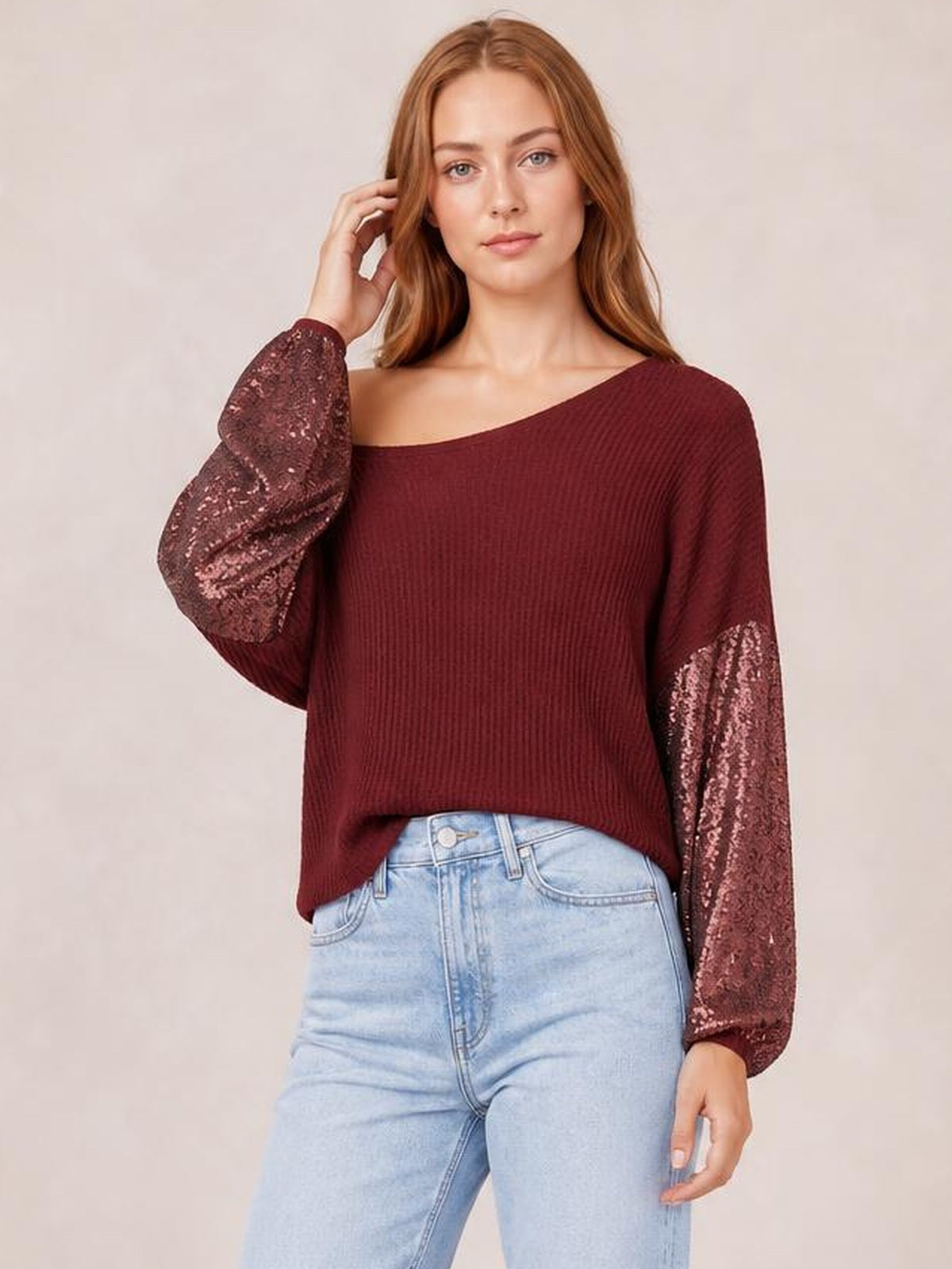 Sequin Waffle-Knit Blouse · Rule Full Body - Medium / Three-Quarter