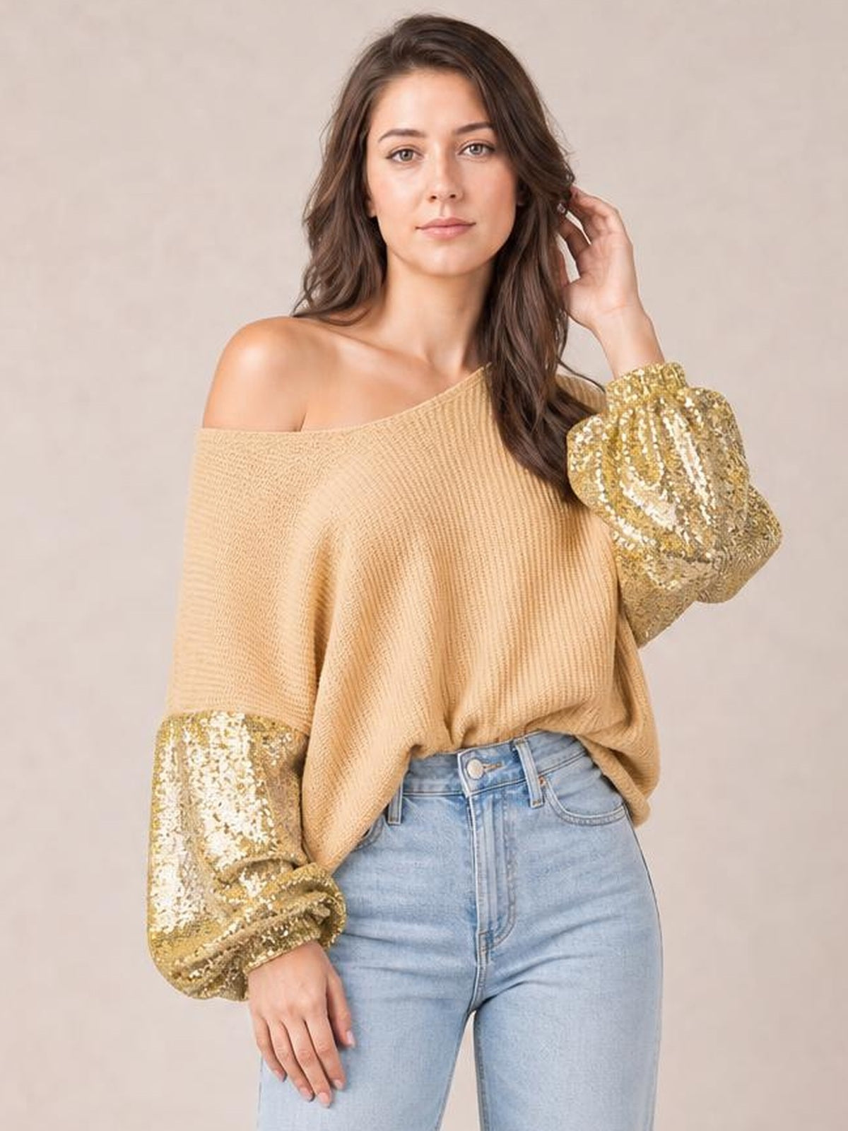 Sequin Waffle-Knit Blouse · Rule Full Body - Medium / Three-Quarter