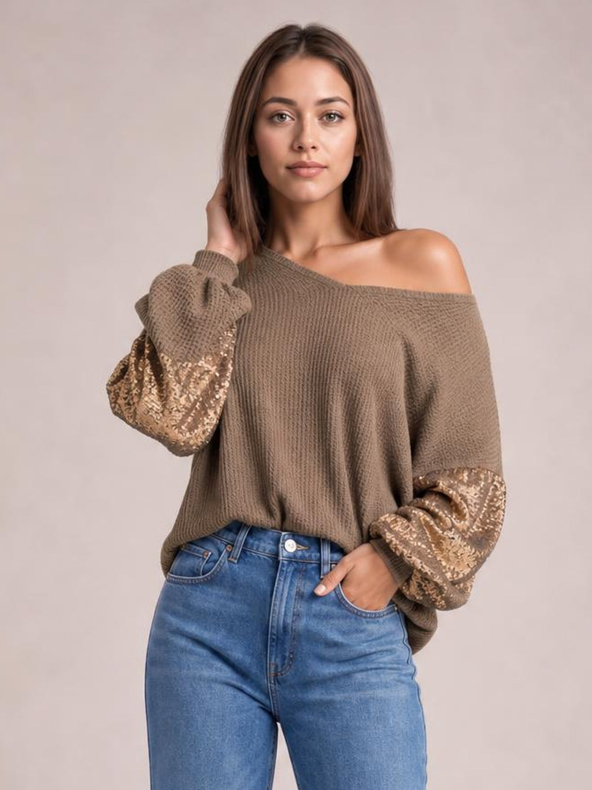 Sequin Waffle-Knit Blouse · Rule Full Body - Medium / Three-Quarter