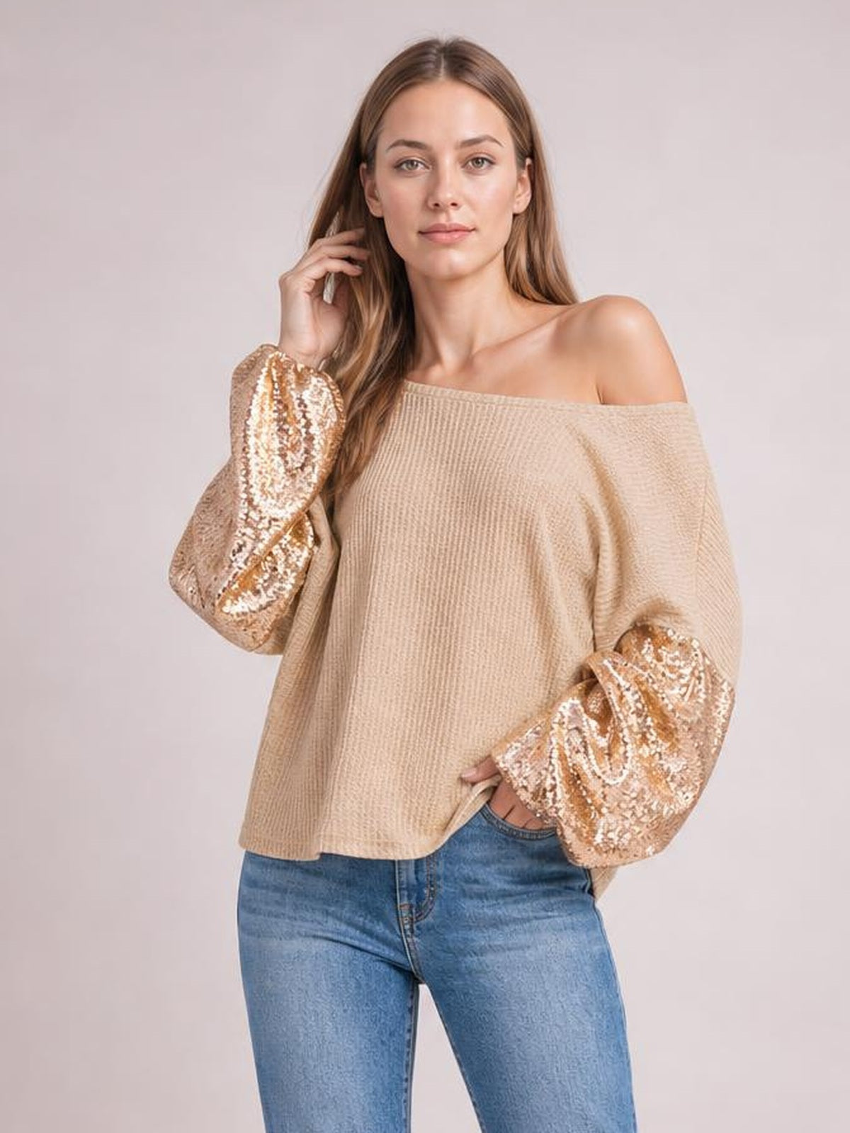 Sequin Waffle-Knit Blouse · Rule Full Body - Medium / Three-Quarter