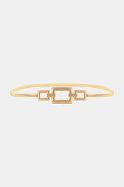Slim gold zinc alloy and iron belt with a layered geometric buckle featuring three open square shapes and a refined 0.4-inch profile.