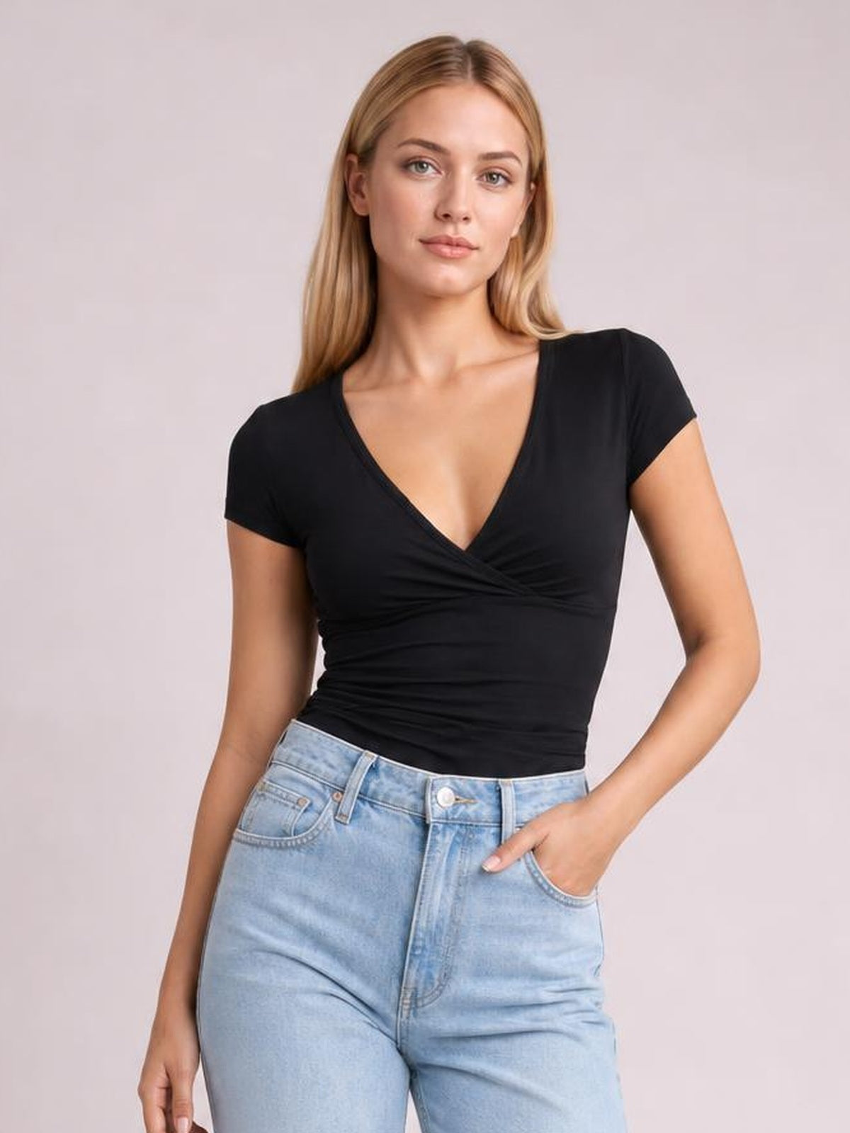 Surplice Short Sleeve T-Shirt · Studio Prop Pose