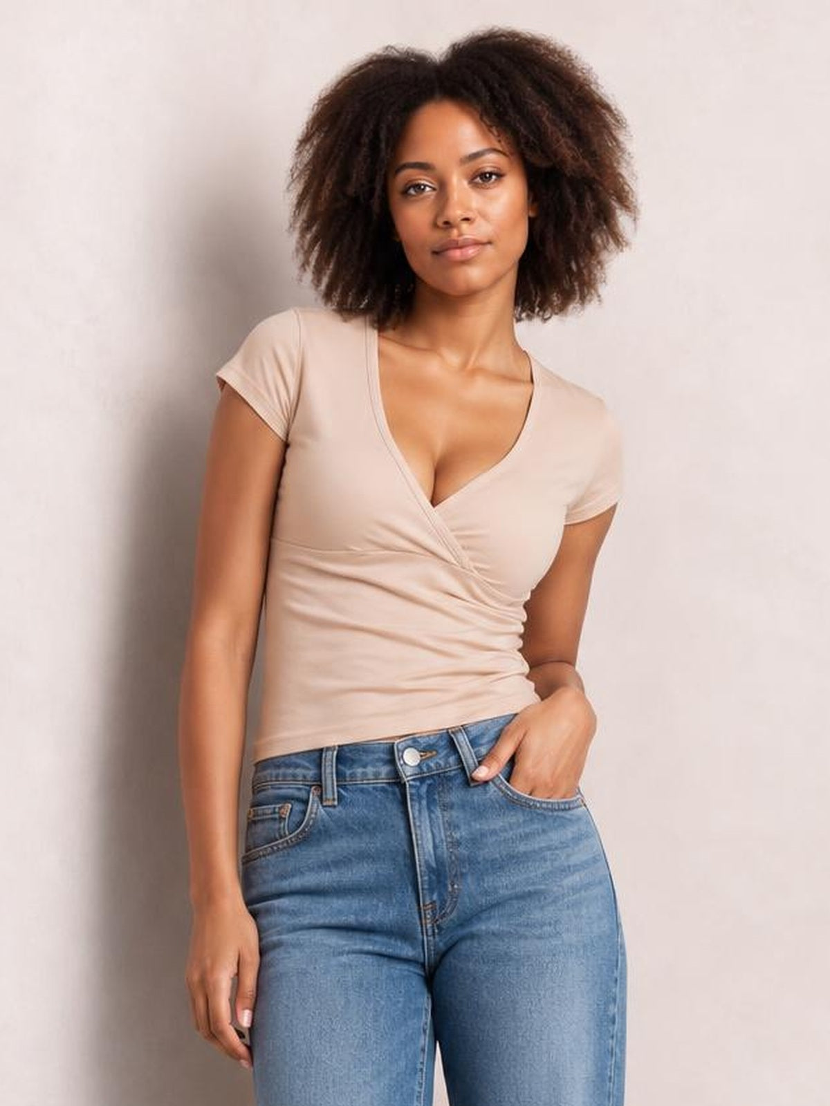 Surplice Short Sleeve T-Shirt · Studio Prop Pose