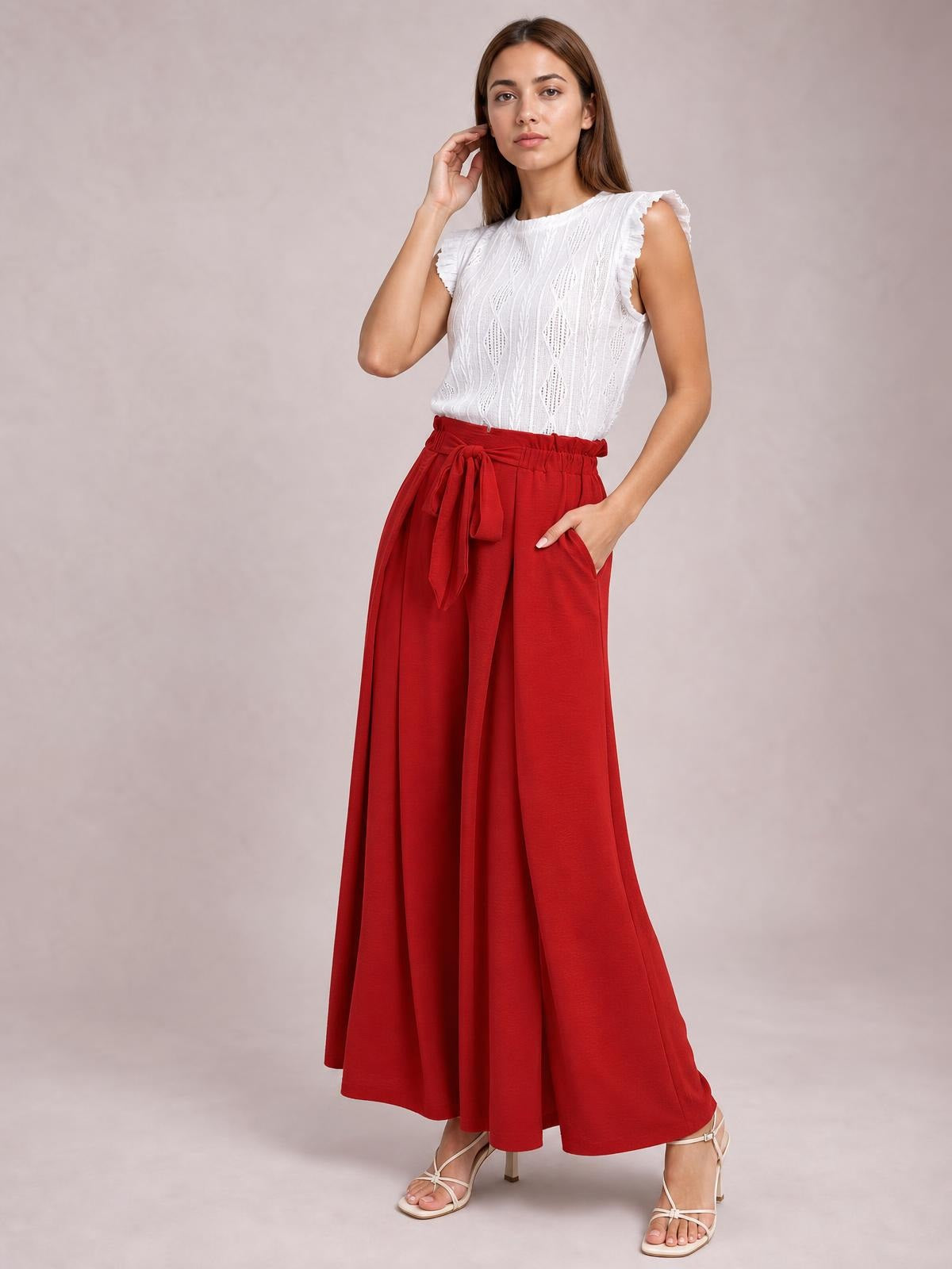 Tied Slit Wide Leg Pants · Medium / Three-Quarter