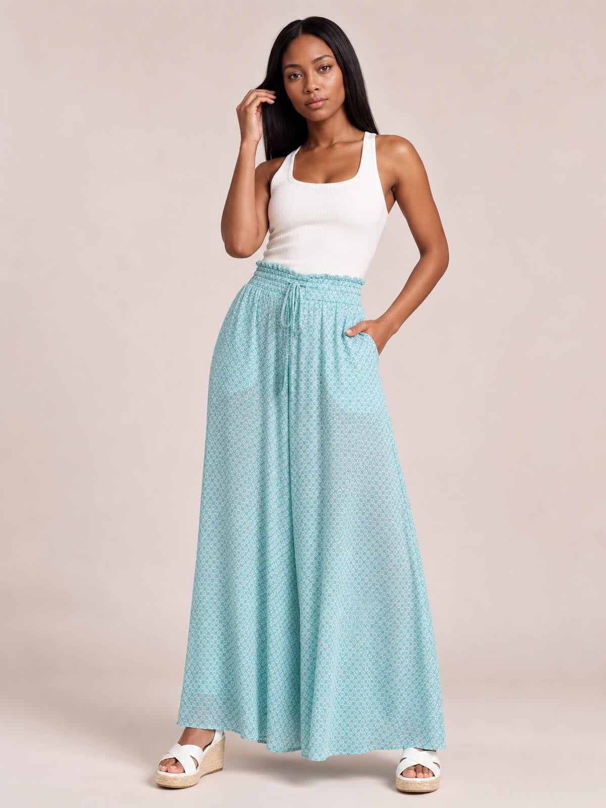 Tied Wide Leg Pants · Medium / Three-Quarter