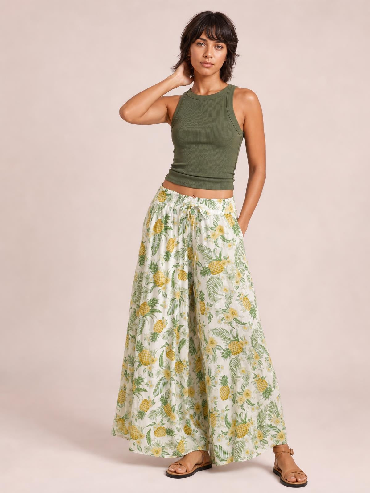 Tied Wide Leg Pants · Medium / Three-Quarter