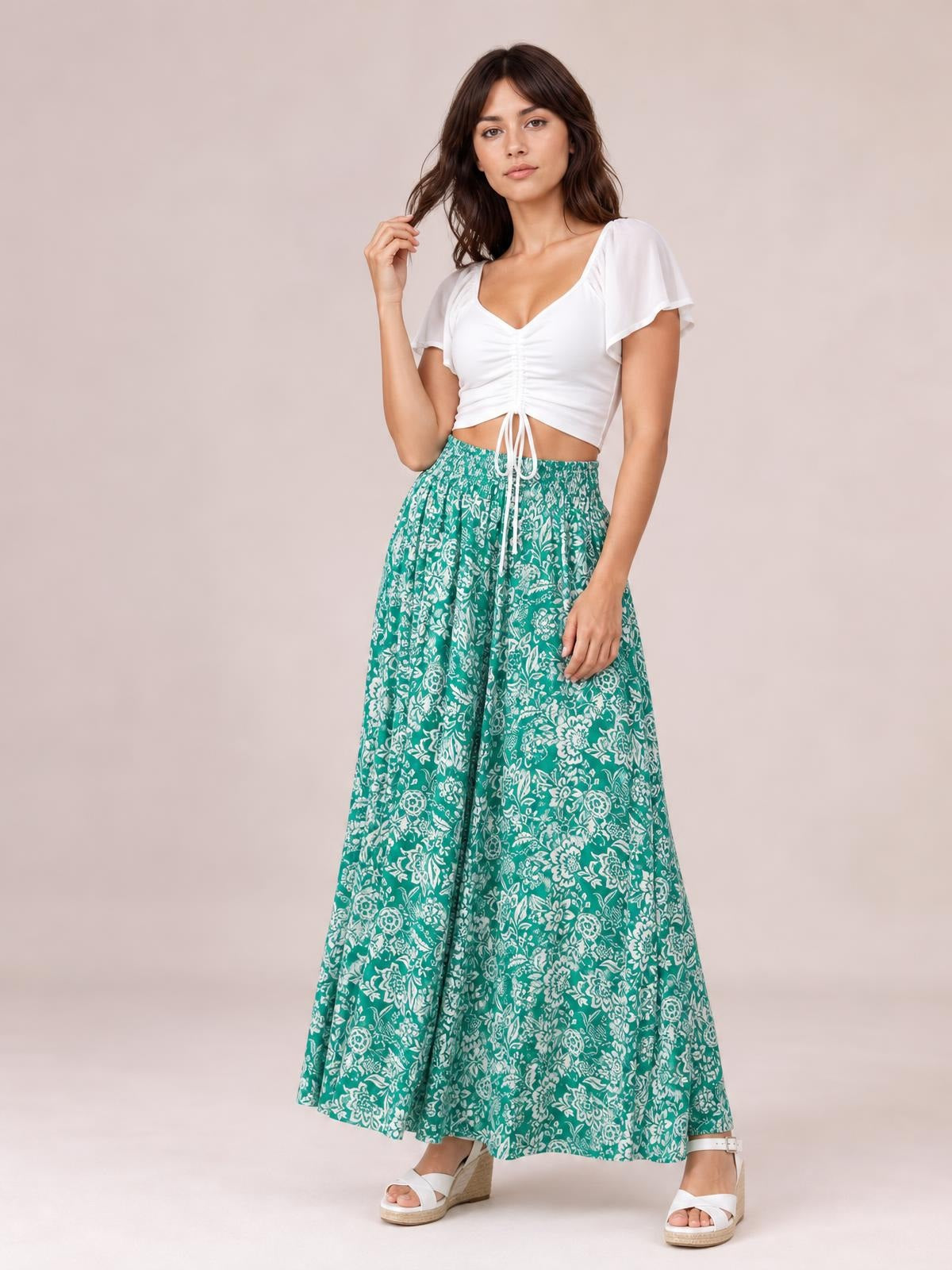 Tied Wide Leg Pants · Medium / Three-Quarter