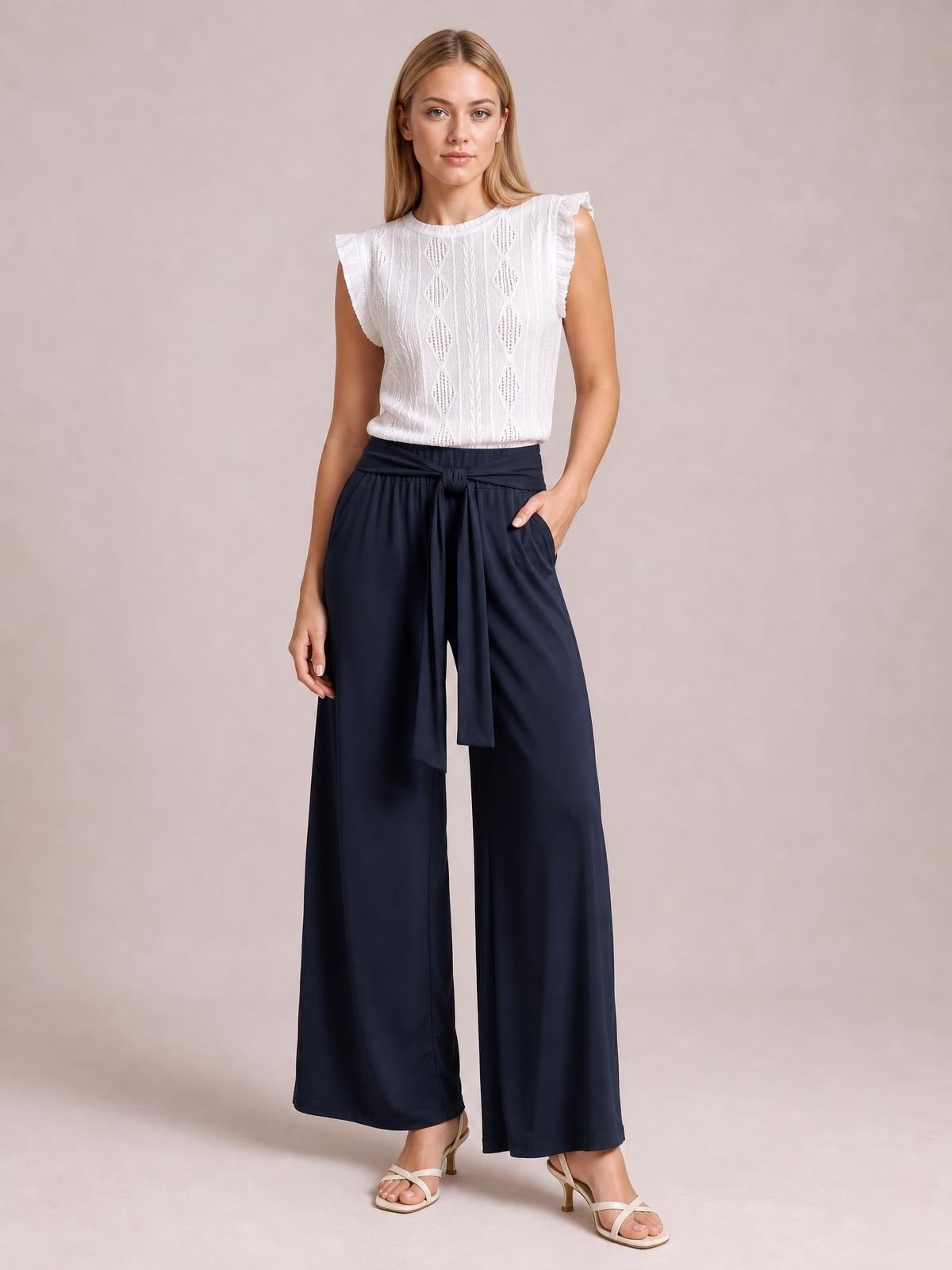 Tied Wide Leg Pants with Pockets · Hero Full Body