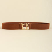Brown 1.2-inch Toggle Clasp Elastic Belt with a streamlined band and centered gold-tone circular toggle clasp.