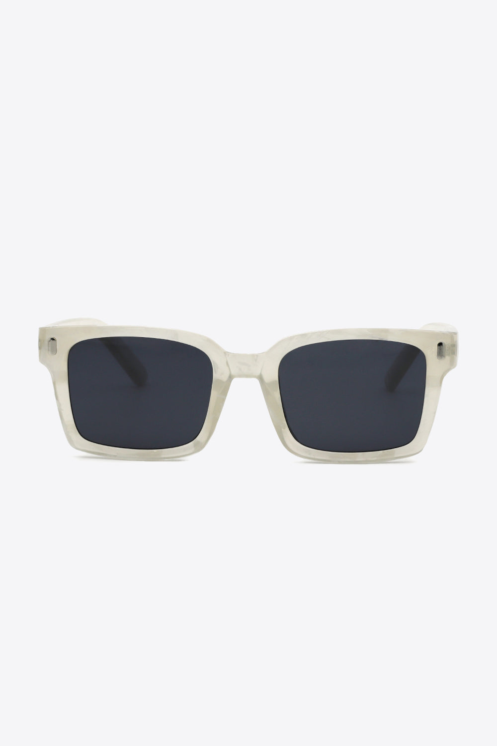 UV400 polycarbonate square sunglasses with a translucent cream frame, broad softly rounded-square dark lenses, and a clean, substantial statement silhouette.