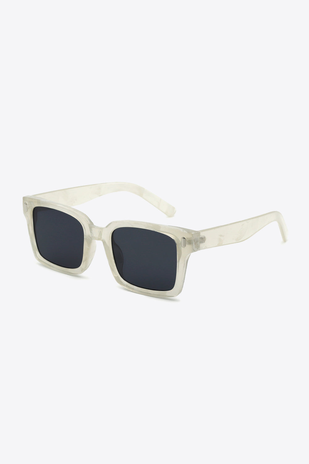Translucent ivory UV400 polycarbonate square sunglasses feature broad softly rounded-square dark lenses, defined frames, and streamlined temples.