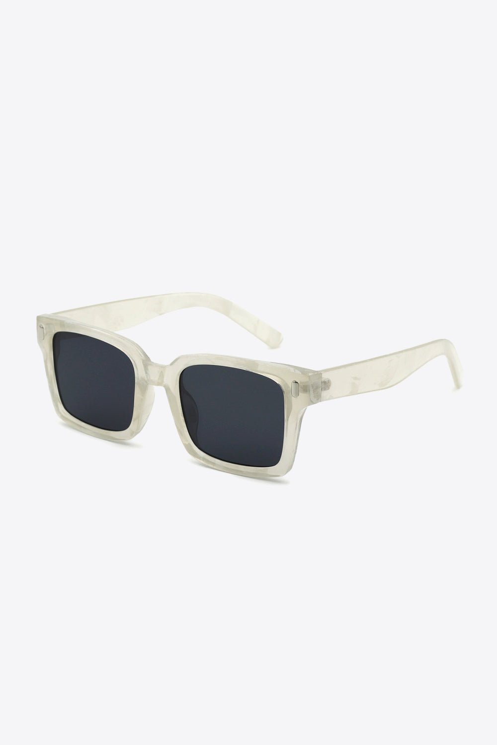 Translucent ivory UV400 polycarbonate square sunglasses feature broad softly rounded-square dark lenses, defined frames, and streamlined temples.