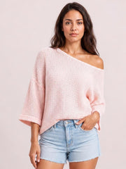Waffle Knit Boat Neck Half Sleeve T-Shirt · Hero Full Body